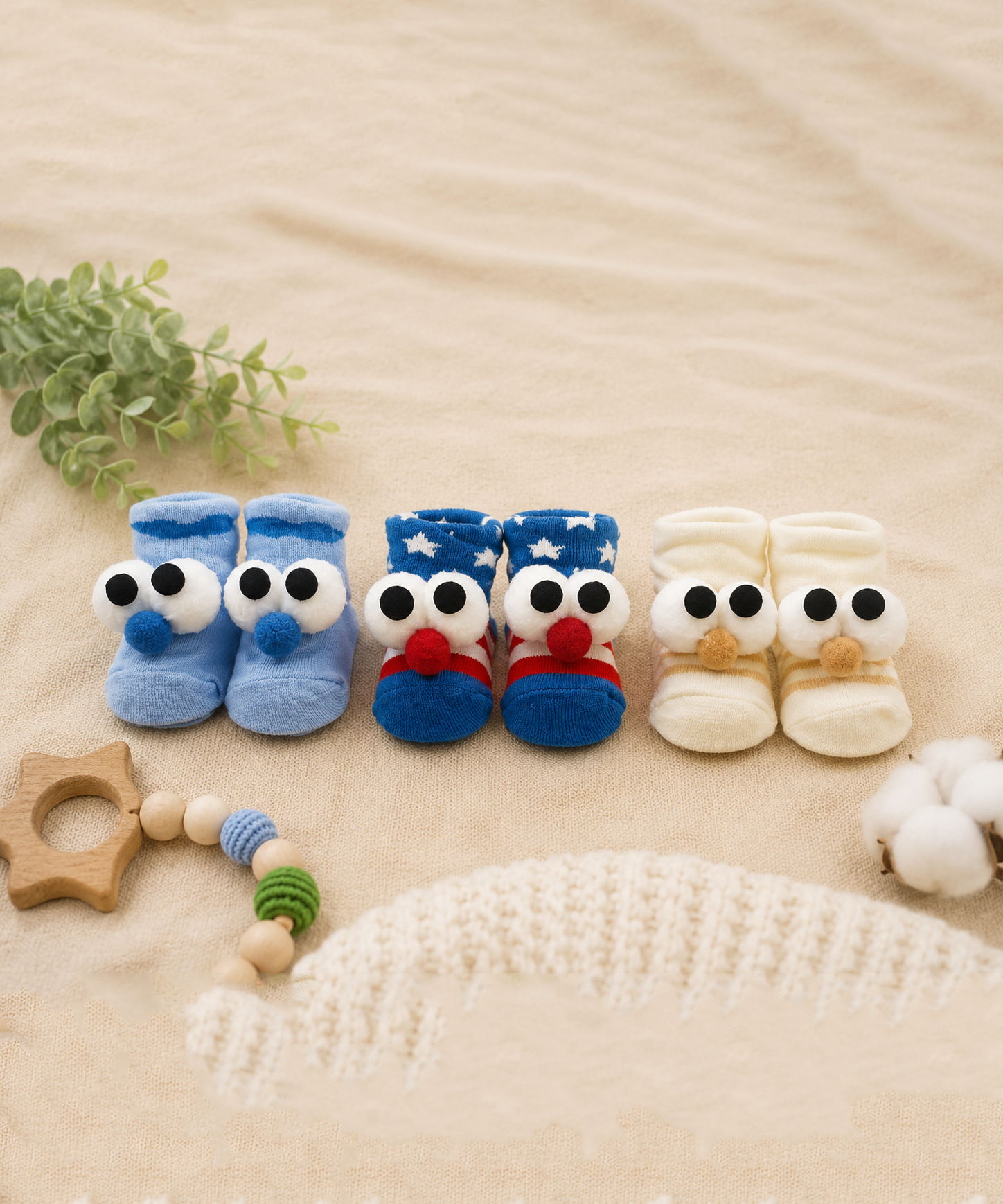 Soft Cotton Baby Booties | 0 to 12 Months | Pack of 3 Pairs Set