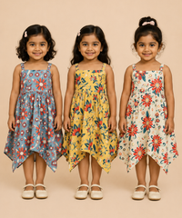 Fish Frock Floral Printed | Casual wear for Girl Kids Age 1 To 6 Years (Pack of 3)