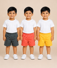 Pure Cotton Plain Shorts for Boys Kid with Elastic Age 3 Months to 4 Years (Pack of 3)