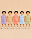Boy & Girl Babies Poly Cotton Sleeveless Printed Top & Shorts Co-ord Set | 0-6 Months (Pack of 5) - Style 3