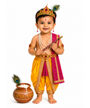 Little Krishna Fancy Dress Costume for Boys & Girls | 0 to 10 Years | Traditional Janmashtami Krishna Outfit with Crown, Flute & Accessories