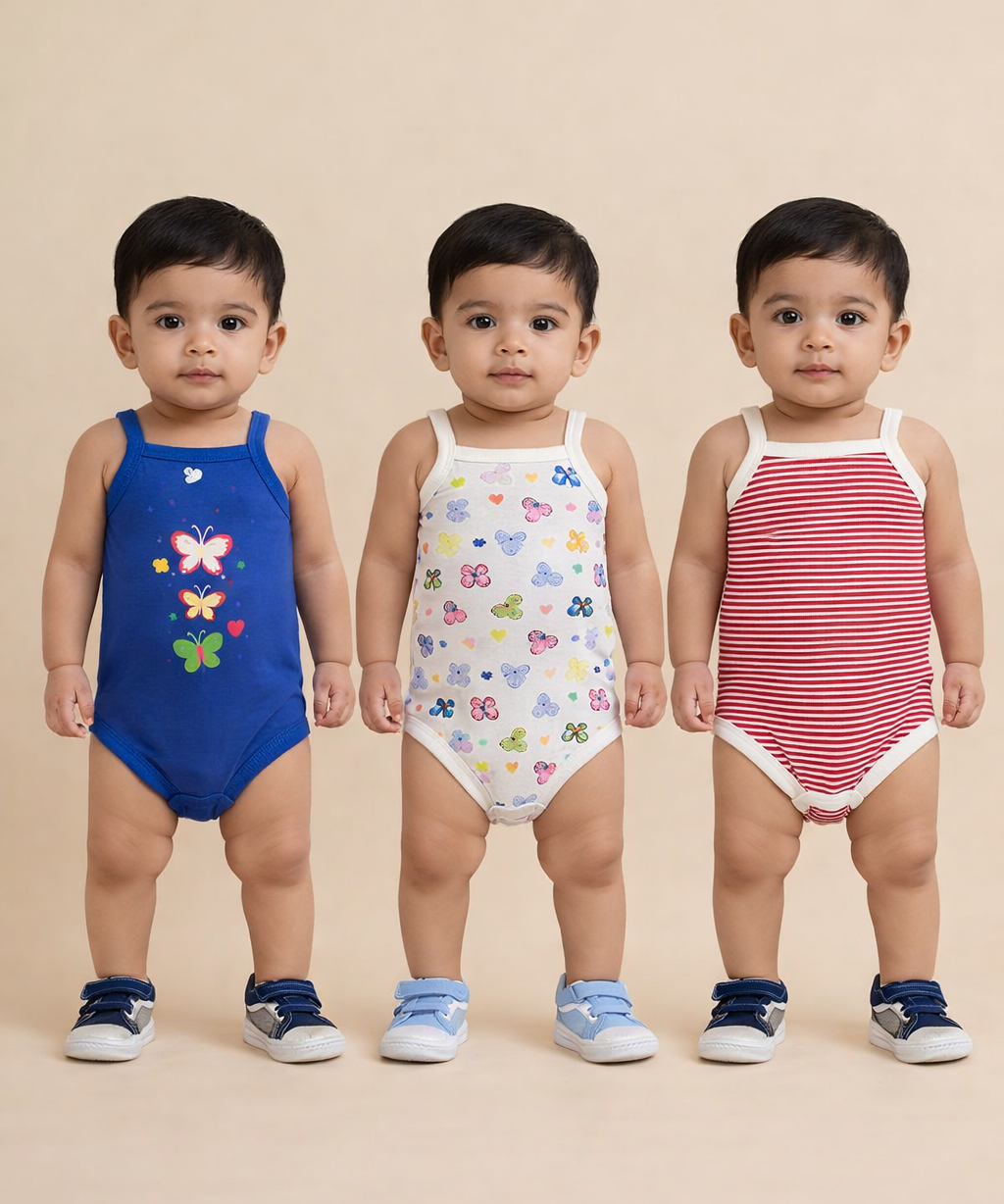 Boy & Girl Baby Tank Bodysuit | 100% Pure Cotton | Age 0-12 Months (Pack of 3 Combo)