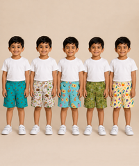 Boys Kids Pure Cotton Printed Shorts with Elastic | Age 4 to 5 Years (Pack of 5 Pieces)