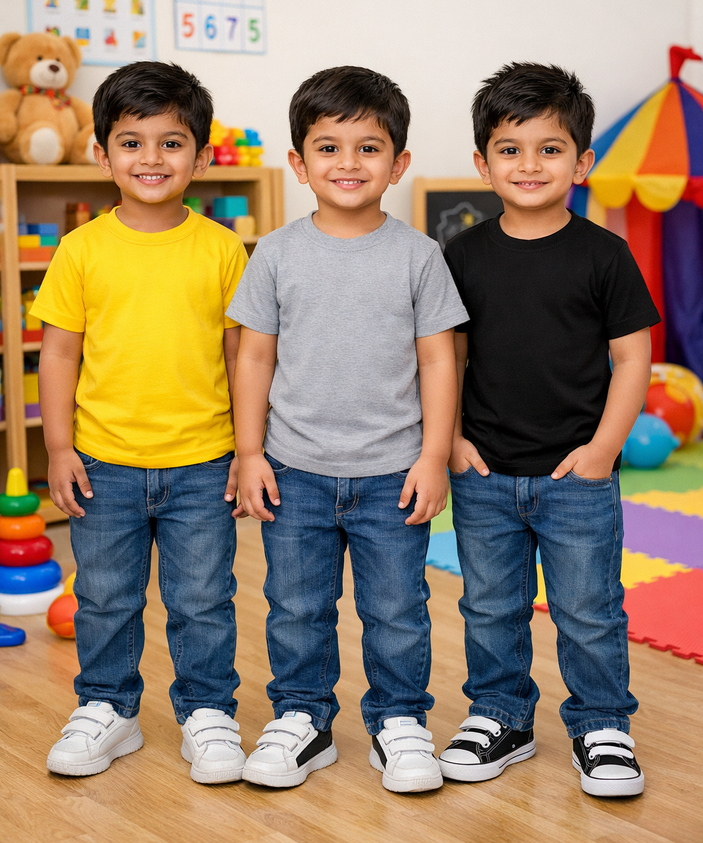 Kids Cotton Boys Tshirt Plain Multi Color | Age 0 to 6 Years (Pack of 3 Pieces)