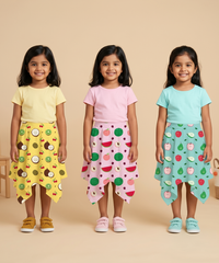 Cotton Fish Midi Floral Printed Skirt | Casual wear for Girl Kids Age 2 To 9 Years (Pack of 3)
