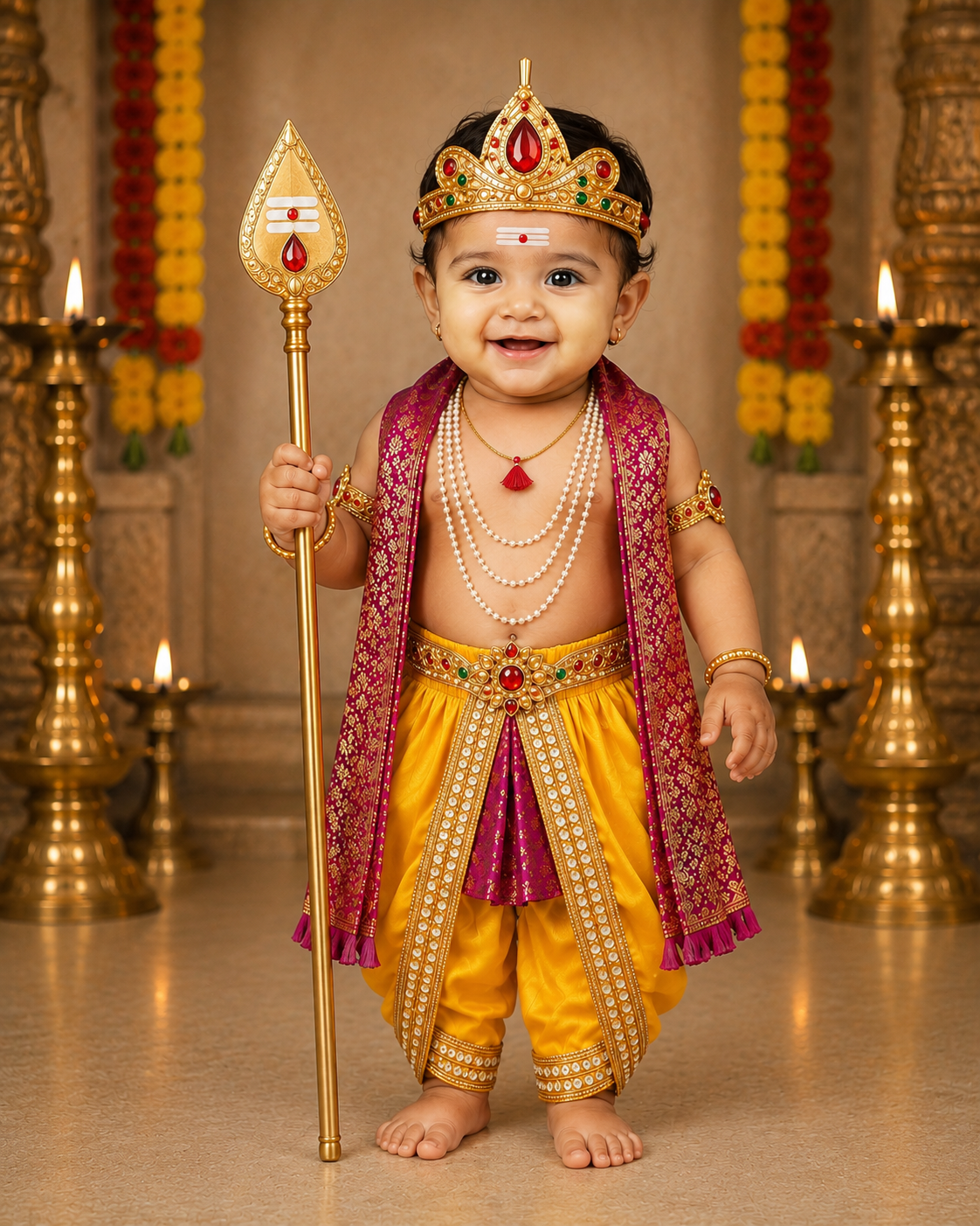 Baby Lord Murugan Fancy Dress Costume Set with  Crown & Temple Jewellery | Premium Traditional Kids Devotional, Lord, God Costume