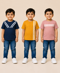 Kids Boys Popcorn Stripes Half Sleeve T-Shirt | Age 3 to 6 Years (Pack of 3 Pieces)