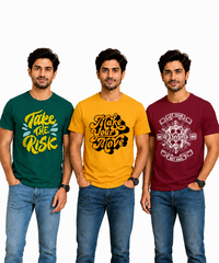 Men's Half Sleeve Printed Round Neck T-Shirt Combo (Pack of 3)
