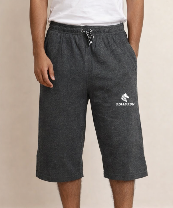 Men's Cotton Fabric 3/4 Shorts for Regular Wear | Grey Color | Sizes M, L, XL, 2XL | Rolls Run