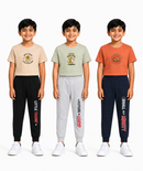 Boys Graphic Printed T-Shirt & Typography Track Pant Co-Ord Set | Age 2-5 Years | Pack Of 3 Set