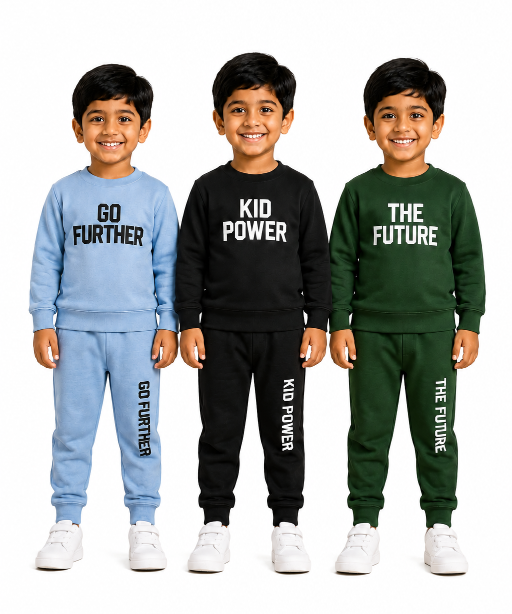 Boys Full Sleeve Cotton Winter Co-Ord Set | Typography Chest Printed Sweatshirt & Jogger Track Pant | Age 1 to 4 Years (Pack of 3 Sets)