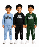 Boys Full Sleeve Cotton Winter Co-Ord Set | Typography Chest Printed Sweatshirt & Jogger Track Pant | Age 1 to 4 Years (Pack of 3 Sets)