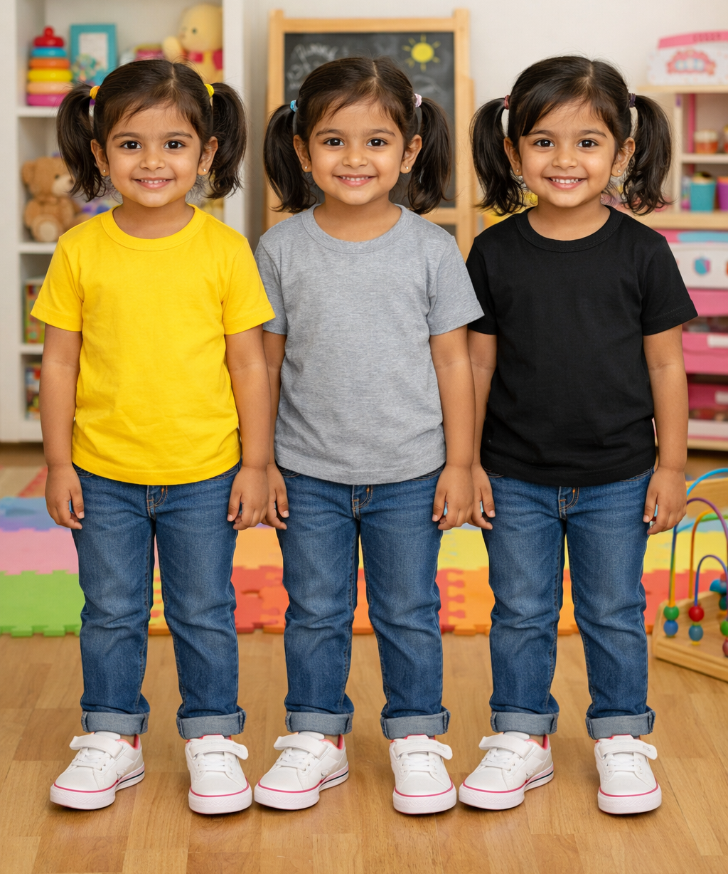 Kids Cotton Girls Tshirt Plain Multi Color | Age 0 to 6 Years (Pack of 3 Pieces)