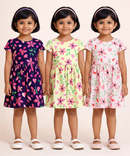 Girl Kids Frock 100% Cotton Floral Printed Gown Dress/Frock Dress | Age 1 to 8 Years (Pack of 3 Pieces)