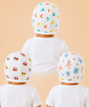 Baby Muslin Cotton Printed Bonnet Cap with Chin Tie – Soft & Comfortable Infant Headwear | 0–12 Months (Pack of 3)