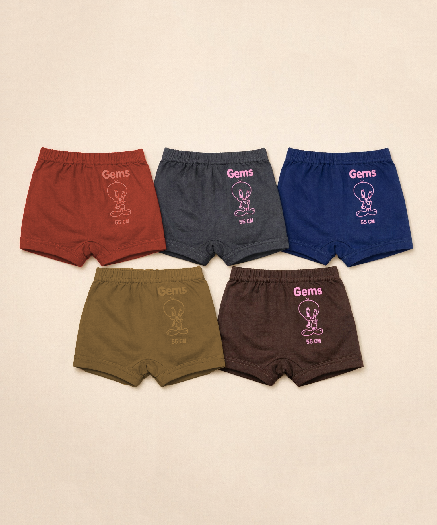 Boy Kids Gems Plain Underwear Brief 100% Pure Cotton | (Pack of 5)
