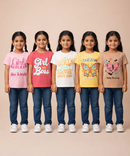 Cotton Half Sleeve Girls T-shirt Front Printed Multi Color | Age 2 to 7 Years (Pack of 5 Pieces)