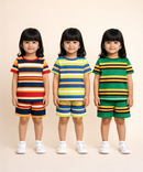 Girls Cotton Stripes Kids Co-ord Set Combo / Age 1-4 Years | T-shirt & Shorts (Combo Set Pack of 3)