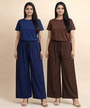 Crinkle Cotton Palazzo Pant | Casual Night wear for Women (Pack of 2)
