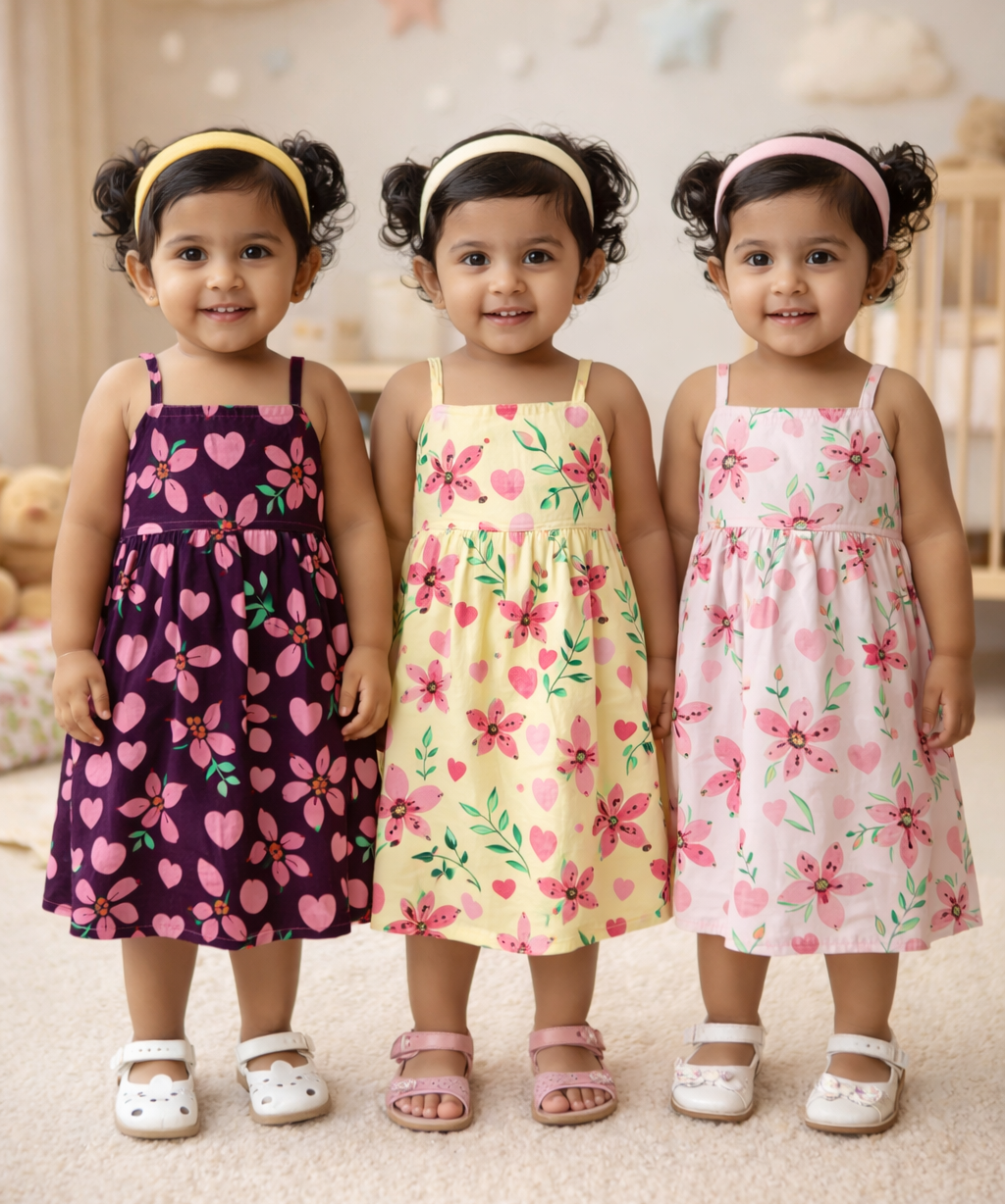 Girl Baby Sleeveless Cotton Frock Printed with Underwear | Age 0 to 6 Months (Pack of 3 Pieces)