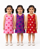 Girls 100% Cotton Printed 0 To 4 Years Gown Dress/Frock Dress (Pack of 3)