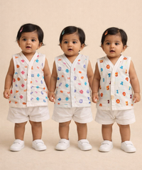 Baby Girls Sleeveless Muslin Cotton Printed Jebla Vest | 3–12 Months (Pack of 3)