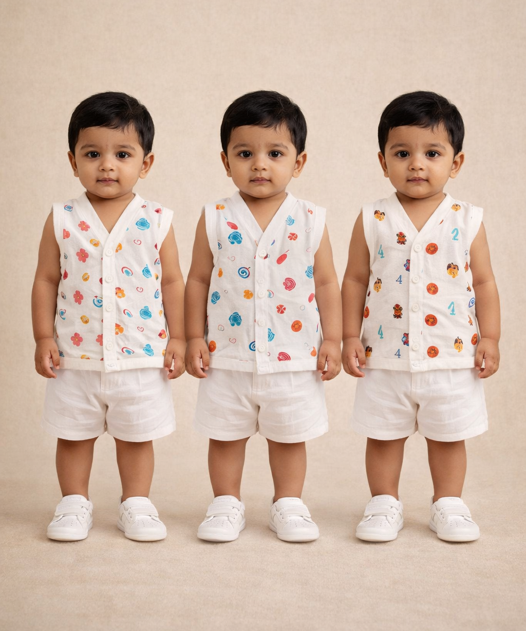 Baby Boys Sleeveless Muslin Cotton Printed Vest | 3–6 Months (Pack of 3)