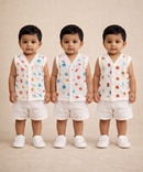 Baby Boys Sleeveless Muslin Cotton Printed Jebla Vest | 3–6 Months (Pack of 3)