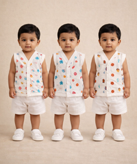 Baby Boys Sleeveless Muslin Cotton Printed Jebla Vest | 3–6 Months (Pack of 3)
