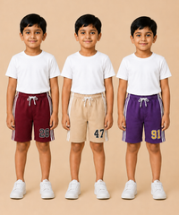 Kids Double Side Stripe Sports Shorts | Cotton Casual Shorts for Boys | Age 6-9 Years | Pack Of 3 Pieces Combo