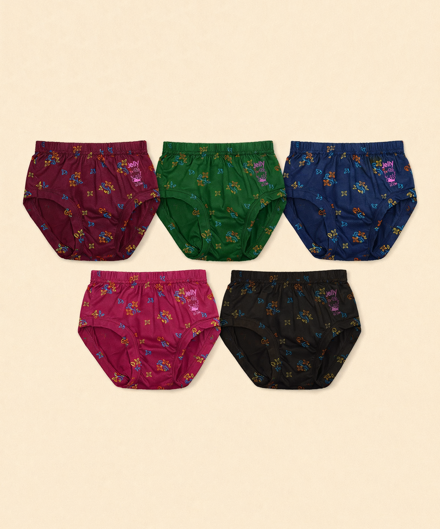 Girls Kids Jelly Print Underwear Brief 100% Pure Cotton | (Pack of 5)