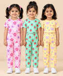 Girl Kids All Over Printed Tshirt and pant Co-ord Set | Age 6 Months to 4 Years (Pack of 3 Sets)