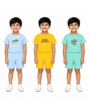 Kids Cartoon Print T-Shirt & Shorts Co-Ord Set for Boys | Age 6 Months-3 Years | Pack Of 3 Set Combo