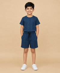 Boys Textured Cotton Co-Ord Set for Casual Wear | Age 1 to 10 Years | Half Sleeve T-Shirt & Shorts Combo Set