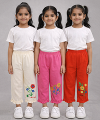 Pure Cotton Embroidered 3/4 Pajama Pant for Casual wear for Girl Kids Age 0 To 6 Years (Pack of 3)