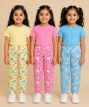 Pure Cotton Girls Printed Track Pant for Casual Night wear for Kids | Age 0 To 8 Years (Pack of 3)