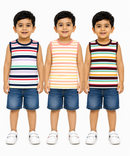 Cotton Stripes Kids Sleeveless Tshirt (Pack of 3)