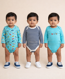 Boy & Girl Baby Long Sleeve Bodysuit | 100% Pure Cotton | Age 0-12 Months (Pack of 3 Combo)