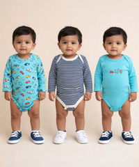 Boy & Girl Baby Long Sleeve Bodysuit | 100% Pure Cotton | Age 0-12 Months (Pack of 3 Combo)
