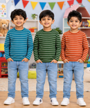Kids Stripes Full Sleeve Cotton Tshirt | Age 0 to 3 Years (Pack of 3 Pieces)