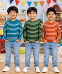 Kids Stripes Full Sleeve Cotton Tshirt | Age 0 to 3 Years (Pack of 3 Pieces)