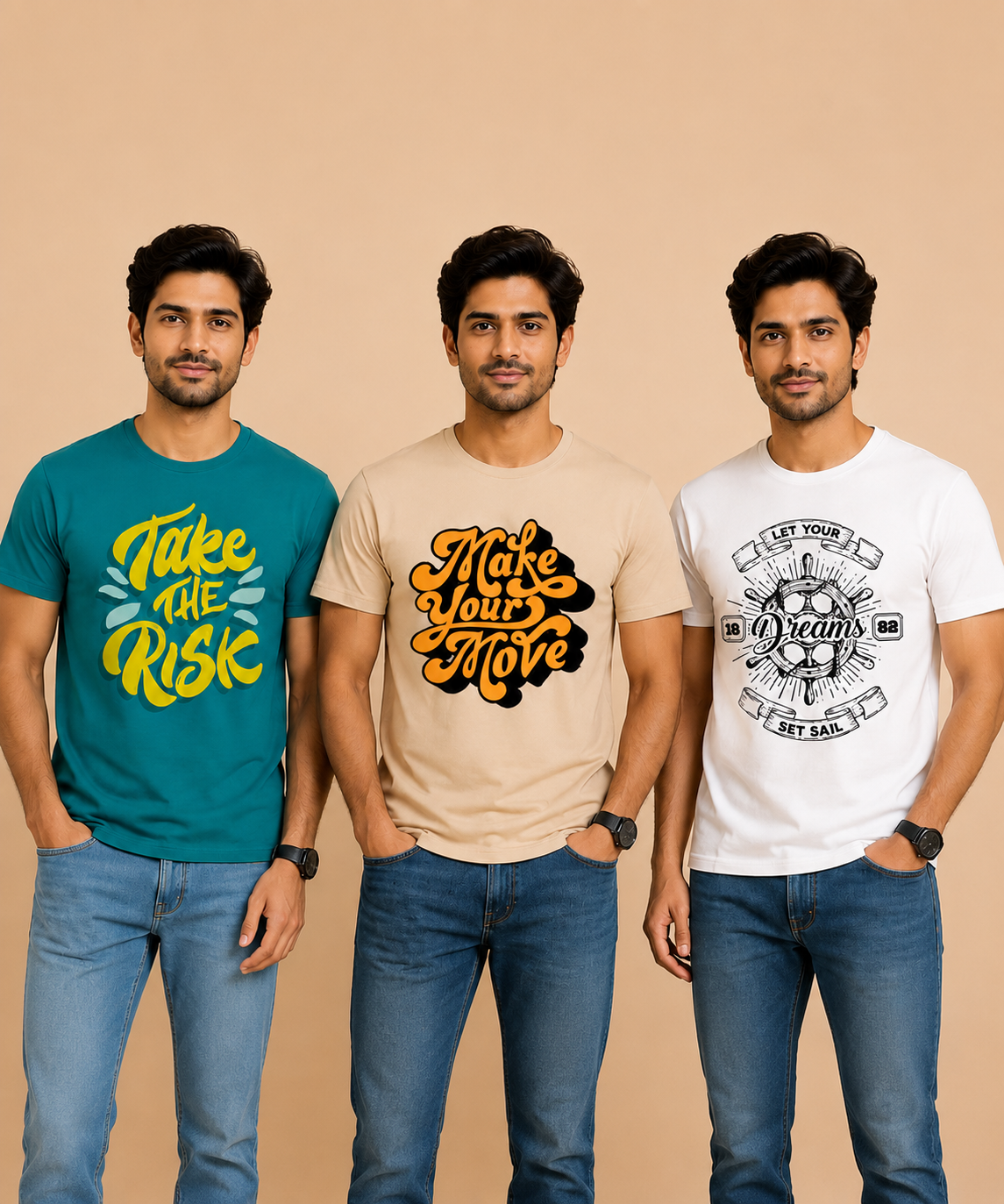 Men's Half Sleeve Printed Round Neck T-Shirt Combo (Pack of 3)
