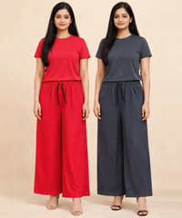 Birdseye Mesh Palazzo Pant | Casual Night wear for Women (Pack of 2)