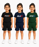 Kids Typography Print T-Shirt & Shorts Co-Ord Set for Girls | Age 6 Months-3 Years | Pack Of 3 Set Combo