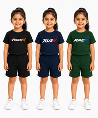 Kids Typography Print T-Shirt & Shorts Co-Ord Set for Girls | Age 6 Months-3 Years | Pack Of 3 Set Combo