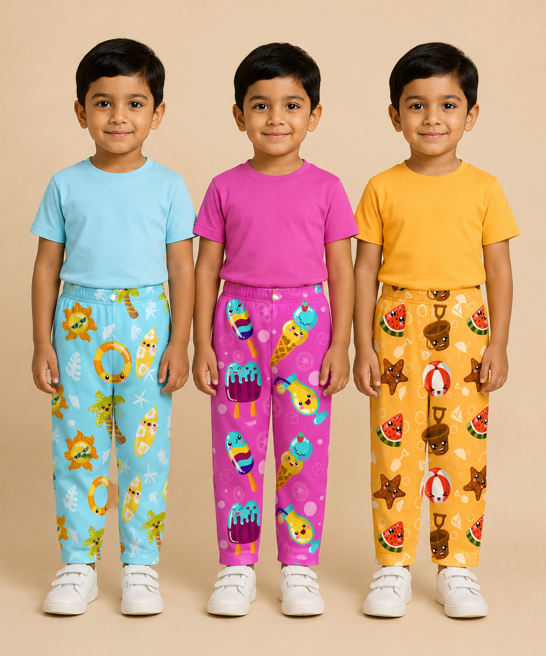 Pure Cotton Boys Printed Track Pant for Casual Night wear for Kids | Age 0 To 8 Years (Pack of 3)