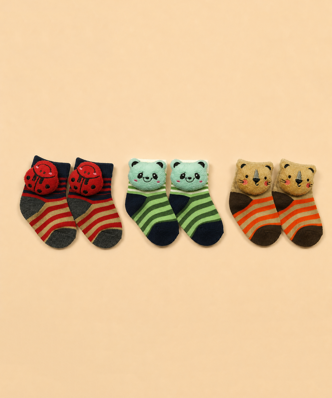 Cute Cartoon Animal Baby Kids Ankle Socks | Age 0-12 Months | Soft Cotton Anti-Slip Toddler Socks for Boys & Girls | 3 Pack Combo