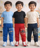 Cotton Track Pant with Bottom Cuff | Random Cartoon Printed | Age 0 to 5 Years (Pack of 3 Pieces)