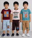 Boy Kid Co-ord Set | Half sleeve T-shirt and 3/4 pant for Boy Kids | Sizes Age 1 to 3 Years (Pack of 3 Set) - 927