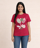 Premium Woman Half Sleeve T-Shirt / Round Neck Printed T-Shirt / Rose Color